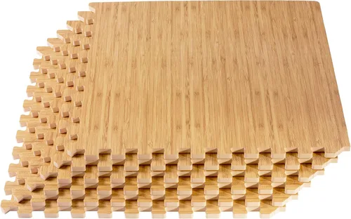 Miniatura 12 de Azulejos de espuma estampada de 3/8 de pulgada de grosor Forest Floor, tapetes de espuma de grano de madera entrelazados de primera calidad, piso