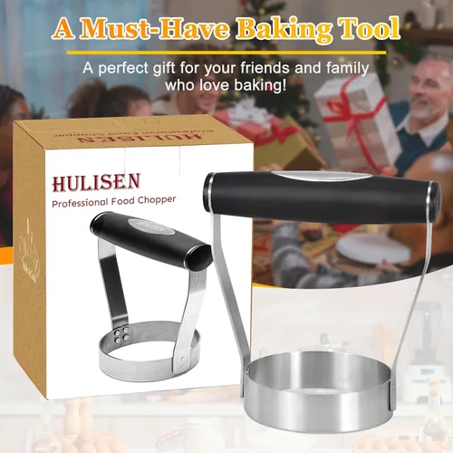 Miniatura 5 de HULISEN Picador de alimentos de borde liso, cortador manual de 3 pulgadas, cortador de alimentos de mano redondo de acero inoxidable con mango