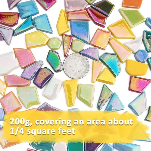 Miniatura 6 de Youway Style Azulejos de Mosaico de Vidrio Iridiscente para Manualidades a Granel, 200g Piezas de Vidrio de Mosaico Roto para Manualidades