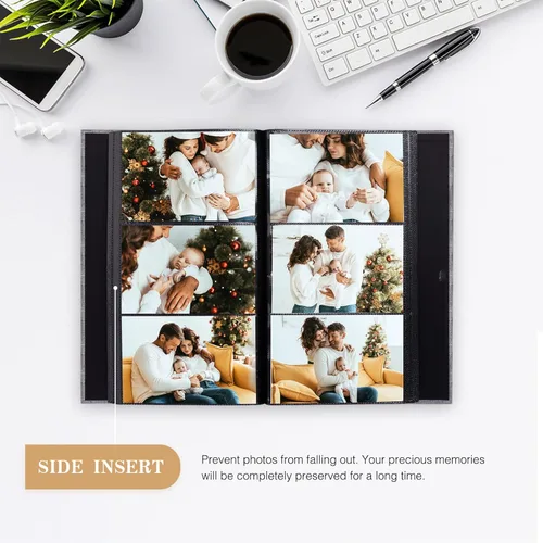Miniatura 3 de potricher - Álbum de fotos pequeño para 300 fotos de 4 x 6 pulgadas, con portada de lino con foto, familiar, para bodas, aniversarios, bebés o Beige