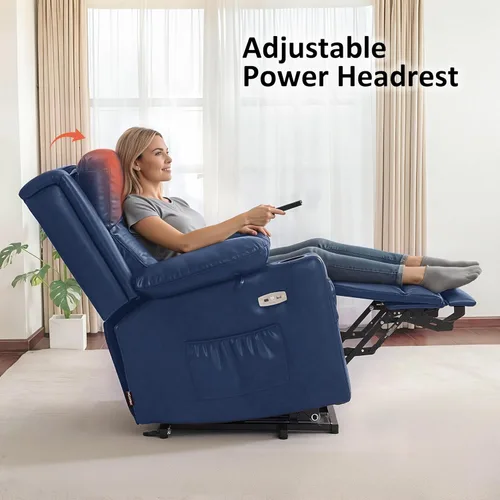 Miniatura 4 de MCombo Lay Flat 7661 - Silla reclinable con triple motor y calefacción y masaje, reposacabezas ajustable para personas mayores, posición infinita