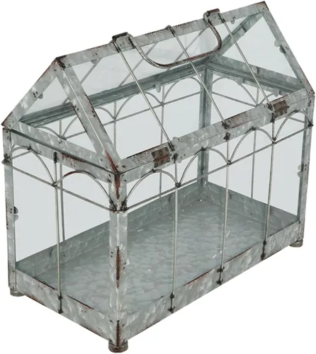 Miniatura 5 de Esschert Design ZB22 - Invernadero/terrario de aspecto vintage, metal galvanizado envejecido, mediano, plateado