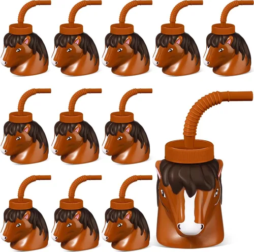 Roshtia Juego de 12 tazas de animales de granja con pajitas y tapas, 11 onzas, de plástico, reutilizables, con temática de animales, lindos vasos