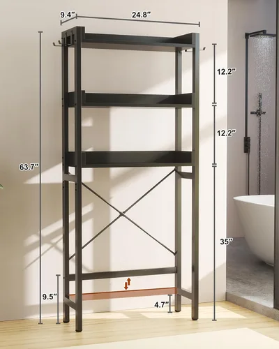 Miniatura 3 de Ecoprsio Estante de almacenamiento sobre el inodoro, organizador de baño de 3 niveles sobre el inodoro, soportes de inodoro independientes que Negro