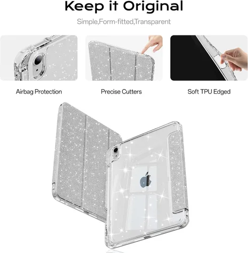 Miniatura 8 de Funda compatible con iPad de 11ª y 10ª generación de 11 pulgadas 2025/10.9 pulgadas 2022, parte trasera transparente brillante con soporte