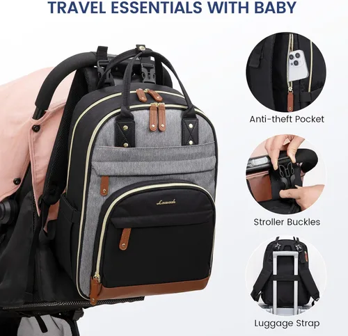 Miniatura 4 de LOVEVOOK Mochila para Pañales, Bolsa de Bebé con Cambiador, Mochila Grande para Pañales Niño Niña, Bolsa Impermeable para Registro de Bebé para Mamá