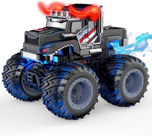 AUUGUU Auto a control remoto, juguetes de camiones monstruos de 2.4 GHz con spray ligero, regalo de cumpleaños para niños de 3, 4, 5, 6, 7, 8, autos