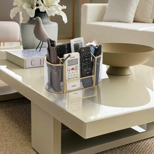 Miniatura 4 de Hipiwe Soporte para brochas de maquillaje dorado, 4 ranuras, organizador de brochas de cosméticos de vidrio, soporte para control remoto, soporte