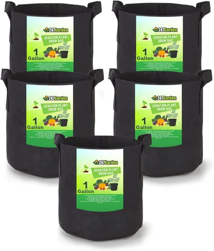 Miniatura 24 de 247Garden Paquete de 2 bolsas de cultivo de 200 galones/macetas de tela de aireación con asas (300 GSM, negro, 24A x 50D)