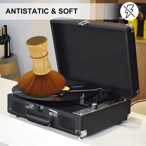Miniatura 7 de Cepillo de limpieza de discos de vinilo, cerdas antiestáticas, mango de madera suave, para eliminación de polvo de tocadiscos LP, aguja