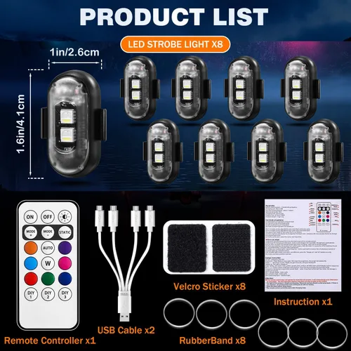 Miniatura 3 de 8PCS Luces Estroboscópicas LED Inalámbricas, Halloween 8 Colores Luces Estroboscópicas Inalámbricas con Control Remoto, IP65 Impermeable Recargable