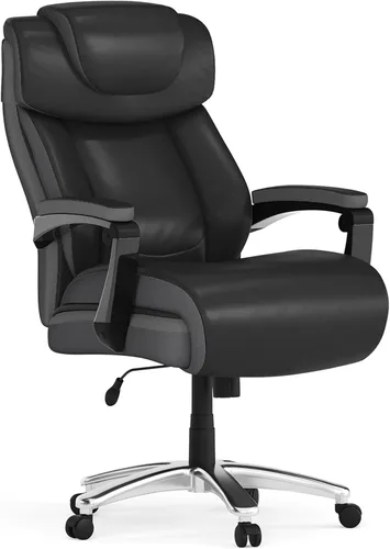 Flash Furniture Hercules Series Silla de oficina giratoria LeatherSoft con respaldo alto, silla ejecutiva ergonómica con reposacabezas y altura Negro