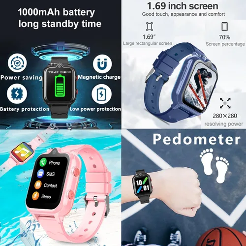 Miniatura 7 de Reloj inteligente para niños, reloj GPS 4G para niños con WiFi, SMS, llamadas, video chat de voz, Bluetooth, grabación de audio, alarma, podómetro