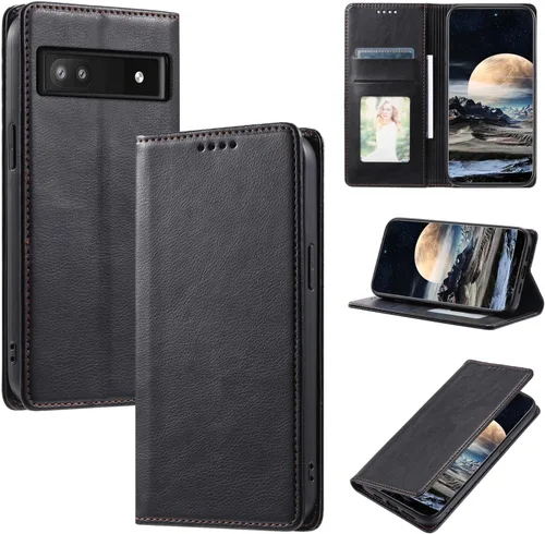 Miniatura 27 de Funda de cuero compatible con Google Pixel 7, compatible con Google Pixel 7 5G GVU6C GQML3 Flip Folio PU Funda de cuero negro