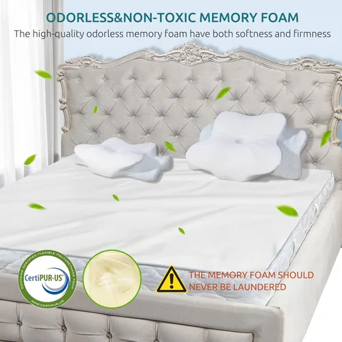 Miniatura 8 de DONAMA - Almohada cervical ortopédica para alivio de dolor del cuello, espuma viscoelástica contorneada, soporte ergonómico para dormir de lado, Azul