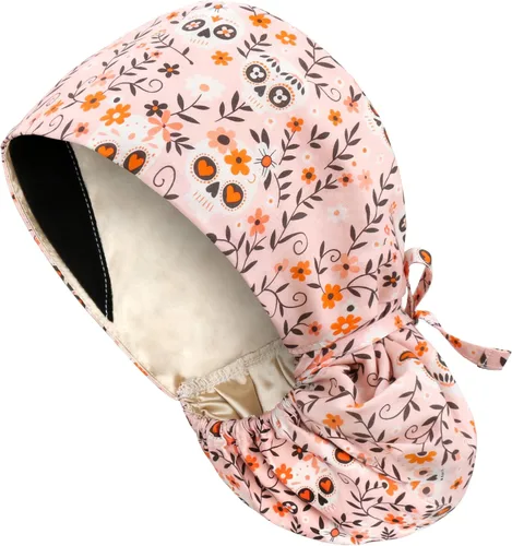 Miniatura 16 de QBA Gorra de trabajo ajustable con botón, gorro forrado de satén, gorro de trabajo de algodón, banda elástica para atar en la espalda, unisex Pt