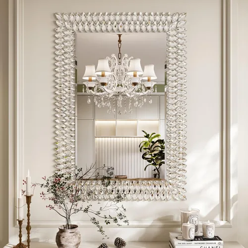 Miniatura 13 de Kelly Miller Espejo redondo con joyas para decoración de pared, espejo de pared decorativo moderno de 26 pulgadas con diamantes de lujo, espejo