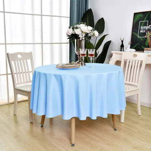 Miniatura 8 de Mantel redondo azul bebé impermeable resistente a las manchas, tela sin arrugas, lavable, de 210 GSM, poliéster para fiesta, banquete, boda