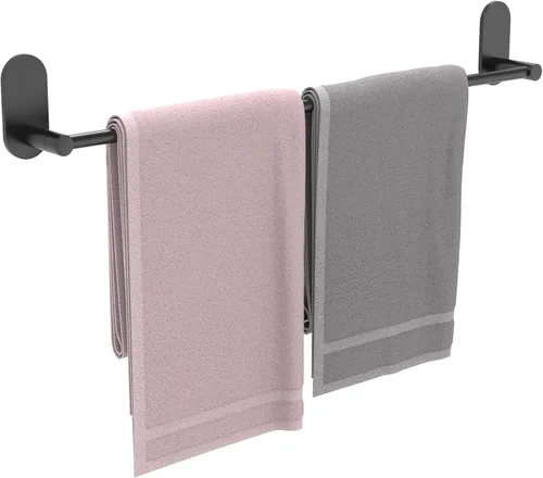 Toallero autoadhesivo para baño, acero inoxidable de 24 pulgadas y aleación de zinc, sin taladro, toallero resistente, para cocina, gabinete, Negro