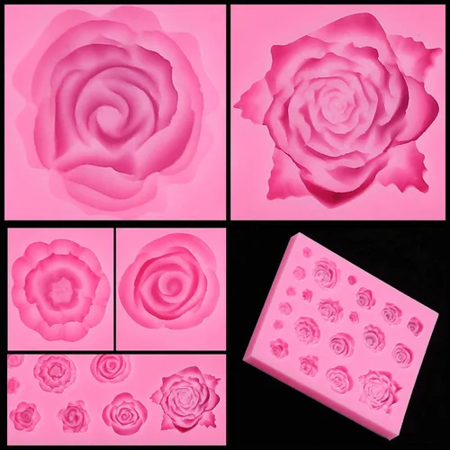 Miniatura 4 de Tosnail Paquete de 3 moldes de silicona para fondant de 21 cavidades, moldes de caramelo de flores de rosas para pasteles de boda, pastel pop