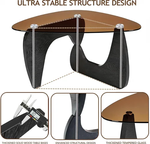Miniatura 4 de Mesa de centro pequeña, mesa de centro negra moderna de mediados de siglo para sala de estar, mesas centrales abstractas con parte superior