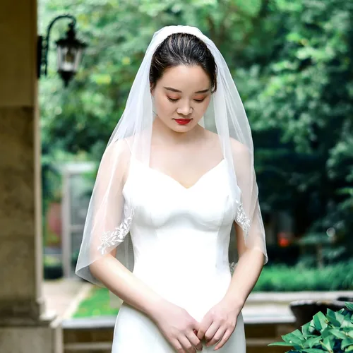 Miniatura 3 de HONGMEI Velo de novia con peine hojas de flores de una sola capa velo corto adornado Marfil claro corto