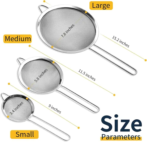 Miniatura 4 de Supercenter Colador de malla fina, tamiz de malla fina de acero inoxidable, juego de 3 coladores pequeños de malla fina para cocina, tamiz
