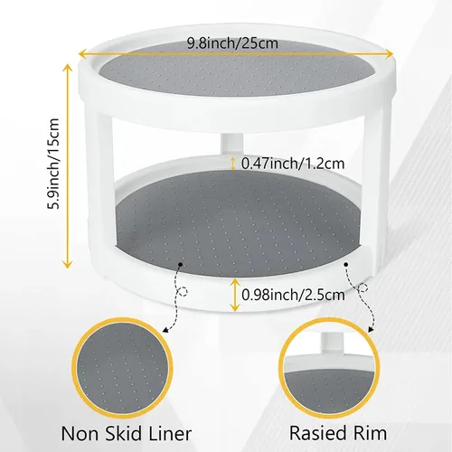 Miniatura 3 de Lazy Susan - Organizador giratorio de 2 niveles para especias antideslizante, organizador de condimentos giratorio de 360 grados, organizador