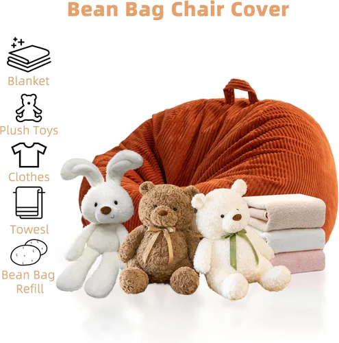 Miniatura 4 de ZhenLives Funda para puf de almacenamiento de animales de peluche, solo funda (sin relleno), organizador de juguetes de pana, para asiento con cojín