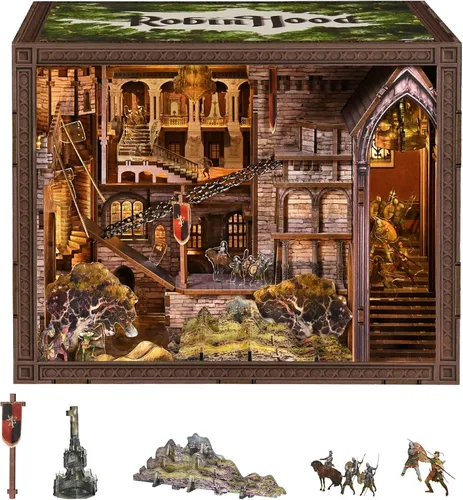 Miniatura 18 de MiniCity Kit de rincón de libros, kit de bricolaje en miniatura para casa de muñecas, rompecabezas de madera 3D, decoración con luz LED