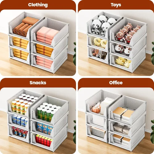 Miniatura 6 de Mavivegue Paquete de 4 cajas apilables de almacenamiento de armario, cesta de cajón de plástico, caja de almacenamiento para armario, dormitorio