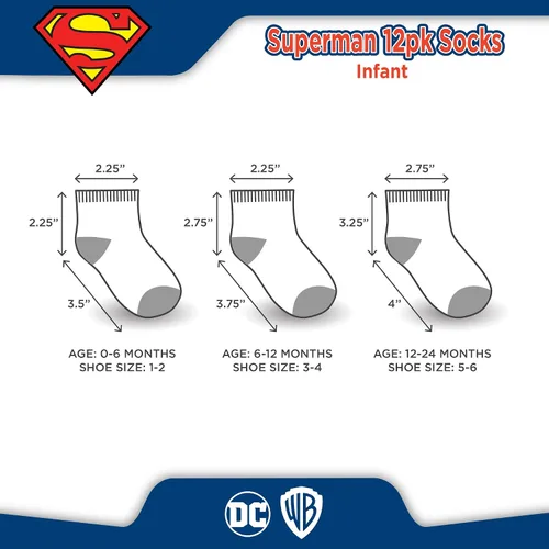 Miniatura 5 de DC Comics Calcetines para bebés niños y niñas, paquete de 12 calcetines de Batman, Wonder Woman, Superman, Liga de la Justicia, Super Girl (0-24M)