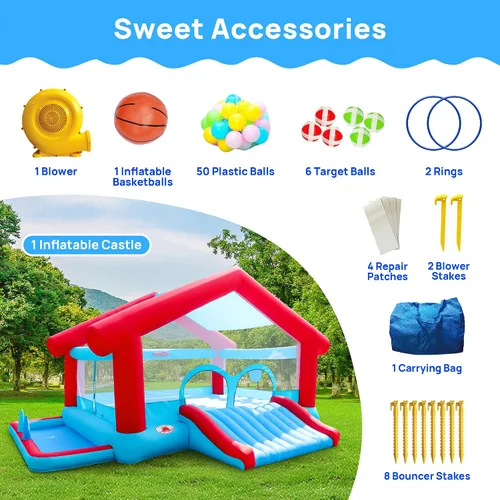 Miniatura 7 de WELLFUNTIME Casa Saltarina Inflable, Gran Tienda con Sombra, Castillo Saltarín con Inflador, 5.45 m L x 4.51 m A x 2.99 m H, Saltarín para 6 Niños