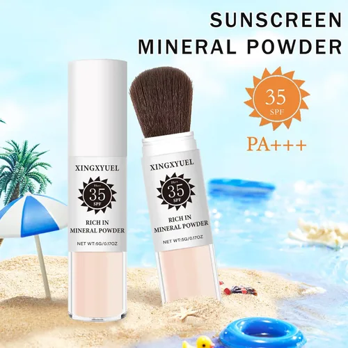 Miniatura 8 de Polvo de ajuste de protector solar mineral para cara y cuero cabelludo, SPF 35 polvo mineral cepillo protector solar control de aceite acabado mate