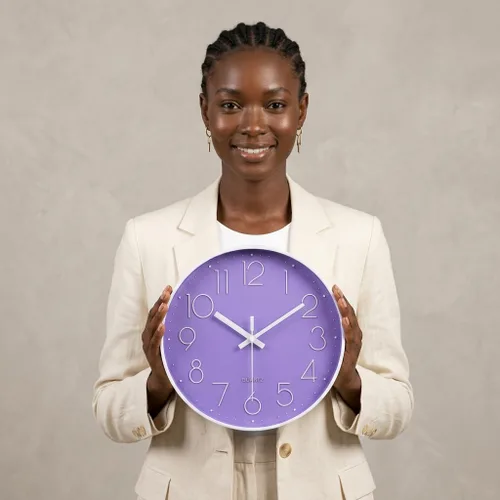 Miniatura 2 de jomparis Reloj de Pared Morado de 12 Pulgadas Reloj de Pared de Cuarzo Silencioso para Dormitorio, Hogar, Sala de Estar
