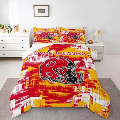 Miniatura 16 de Feelyou Juego de edredón de fútbol, tamaño individual, juego de ropa de cama deportiva de rugby para niños y niñas, color negro y marrón, edredón