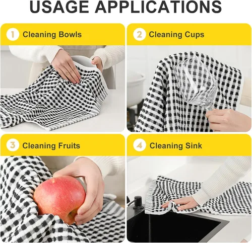 Miniatura 5 de SALAS Paños de cocina de algodón para secar platos de cocina, toallas de cocina de rizo de celosía, paños de cocina altamente absorbentes con lazo