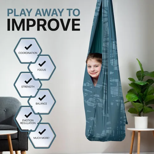 Miniatura 2 de Columpio sensorial de interior para niños o exterior – Soporta 300 libras, doble capa y giro de 360°, columpio hamaca de terapia de compresión