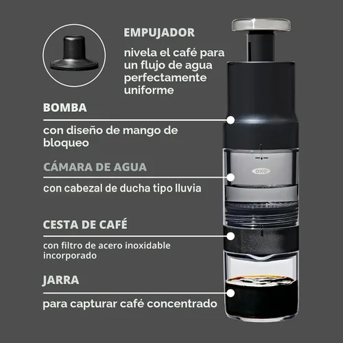 Miniatura 8 de OXO Brew Rapid Brewer - Cafetera portátil de café, preparación rápida manual de café caliente y frío, cafetera manual compacta, cafetera de viaje
