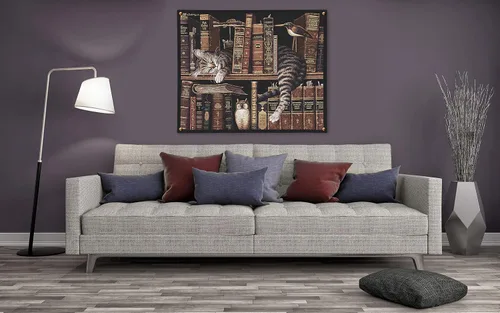 Miniatura 2 de Frederick the Literate por Charles Wysocki Tapiz tejido para colgar Fantástico atigrado dormido en estantería – Divertido regalo para amantes