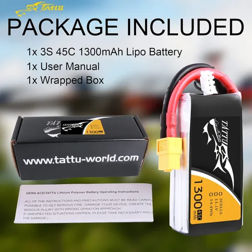 Miniatura 6 de Paquete Tattu, Batería Lipo, 1300 mAh 45C 3S 11.1 V con XT60 enchufe para coche, barco, camión y avión Heli