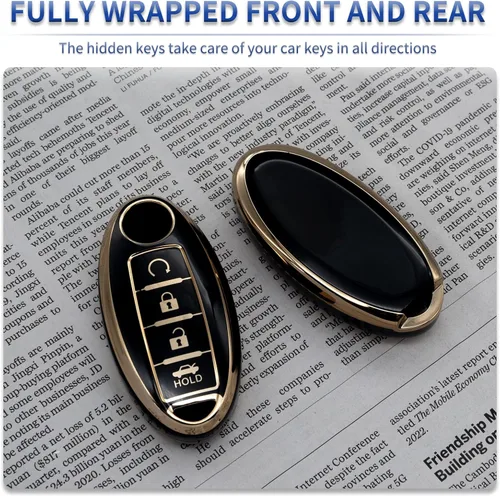 Miniatura 3 de Funda protectora para llavero inteligente de TPU con borde dorado, compatible con Infiniti EX FX X G JX M Q Series para NISSAN ALTIMA COUPE ARMADA