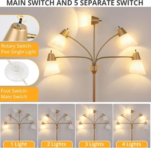 Miniatura 2 de FOLKSMATE Lámpara de Pie LED, Medusa Lámparas de Pie Altas Modernas de Múltiples Cabezales, Luz de Pie de Lectura Ajustable para Esquina para Sala