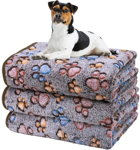 Miniatura 30 de Dono 1 paquete de 3 mantas para perros, manta de forro polar suave y esponjosa para mascotas, tapete cálido para dormir, diseño de huellas