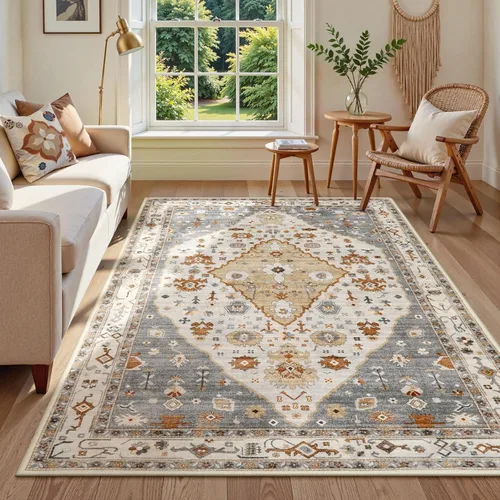 Miniatura 67 de Lahome Alfombra tribal bohemia de 2 x 3 pies, alfombra verde pequeña para entrada, suave, antideslizante, lavable, alfombra de baño bohemia de pelo