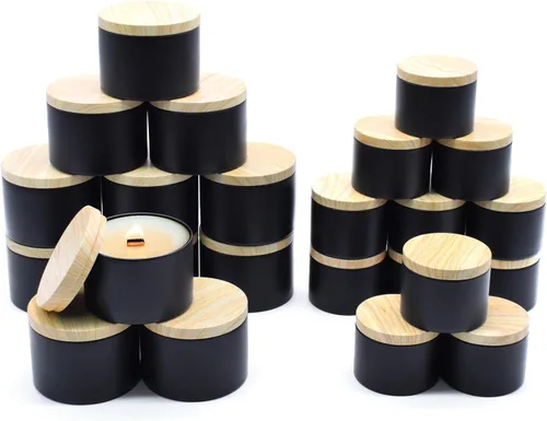 Miniatura 20 de Paquete de 12 tarros de velas, latas de velas de 8 onzas con tapas, tarros de velas de metal vacíos para hacer velas a granel, color negro Negro