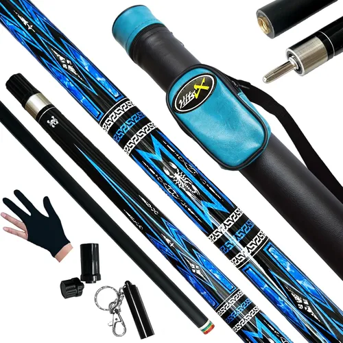 Miniatura 9 de Tai ba cues Juego de 2 tacos de billar con estuche, punta de cuero multicapa de 13 mm, 58 pulgadas, palo de billar profesional de madera de arce
