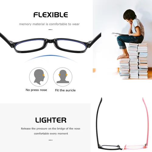 Miniatura 3 de Lentes de bloqueo de luz azul para niños y niñas, cuadrados, irrompibles, TR90, paquete de 2