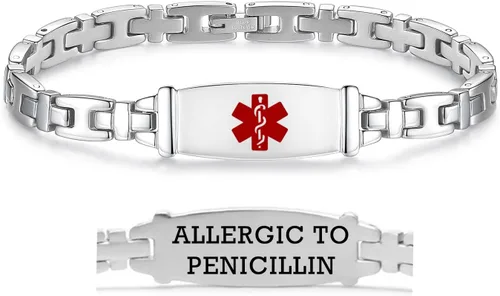 Miniatura 18 de LinnaLove Lady Medical Alert - Pulseras médicas de acero inoxidable para mujer, 7.5 pulgadas