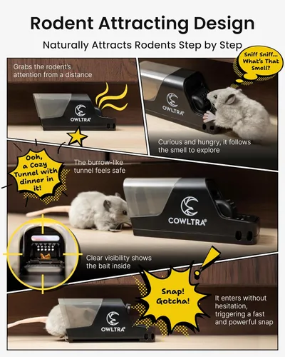 Miniatura 4 de OWLTRA Trampa para ratas de plástico extra grande para interiores y exteriores, 2 unidades, trampa instantánea para matar roedores con entrada